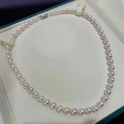 7-8mm Seawater Akoya Pearl Necklace Pure Natural Light Pink Seawater Pearls with S925 Silver Accessories Necklace Jewelry