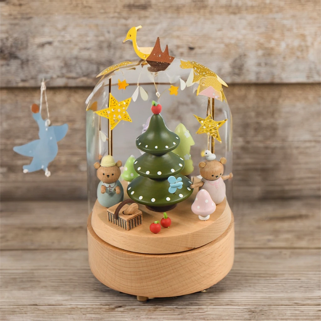 

Beautiful Melody Best Children's Gifts Rotation Wooden Musical Boxes with Engraved Laser