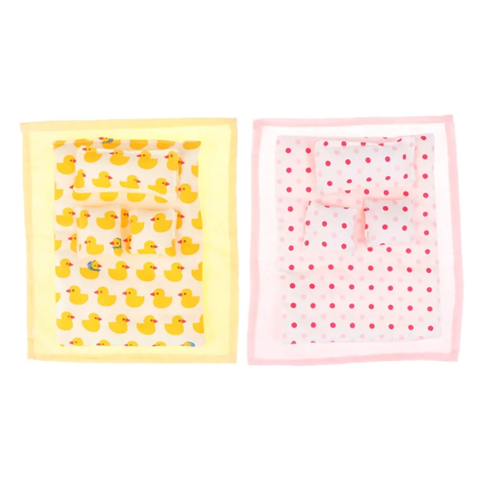Five-piece Set Lovely Dollhouse Sleeping Blanket Bed Sheet 1:12 Scale Dollhouse Miniature Bed Quilt Pillow