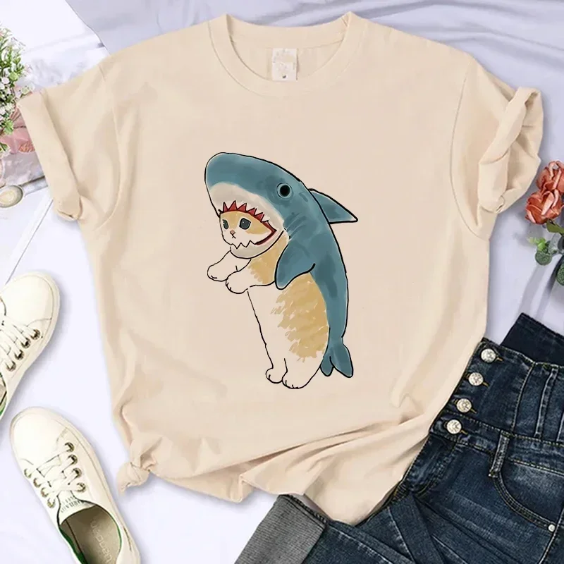Cute Cat Shirt Women Funny Cartoon T Shirt Y2K 90S Harajuku Graphic Ulzzang T-Shirt 90S Print Tshirt Aesthetic Top Tee Female