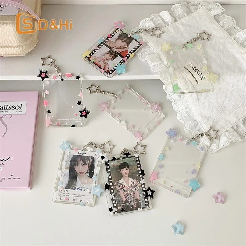 귀여운 컬러풀 스타 포토카드 홀더 3인치 카드 홀더 아이돌 사진 보관 카드 디스플레이 보호 펜던트 카드 정리함 선물
