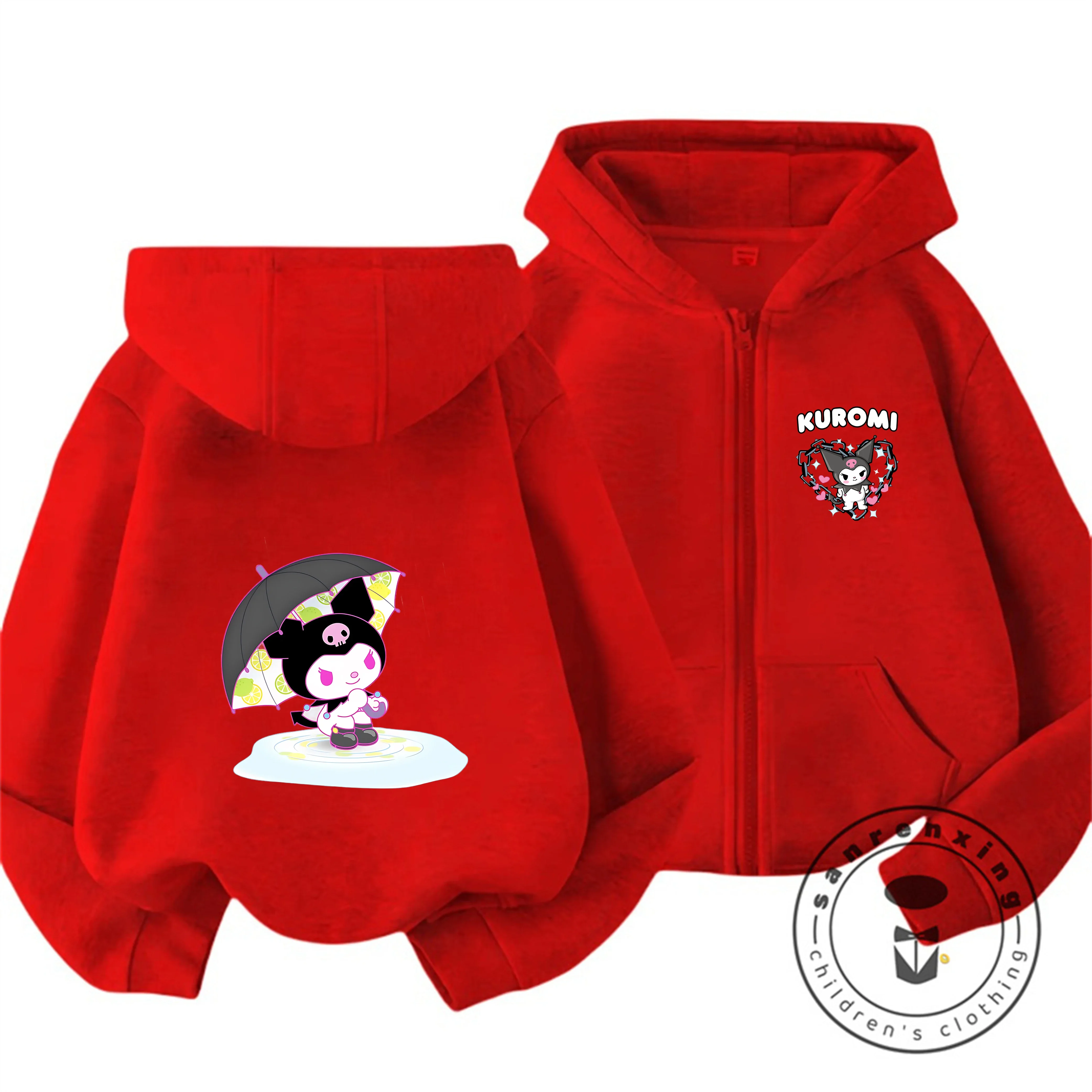 

3-14Y Kids 2026 Kuromi Zipper Hoodie Autumn Winter Cute Kawaii Cartoon Street Hot Fashion Outdoor Casual Cozy Stylish Warm