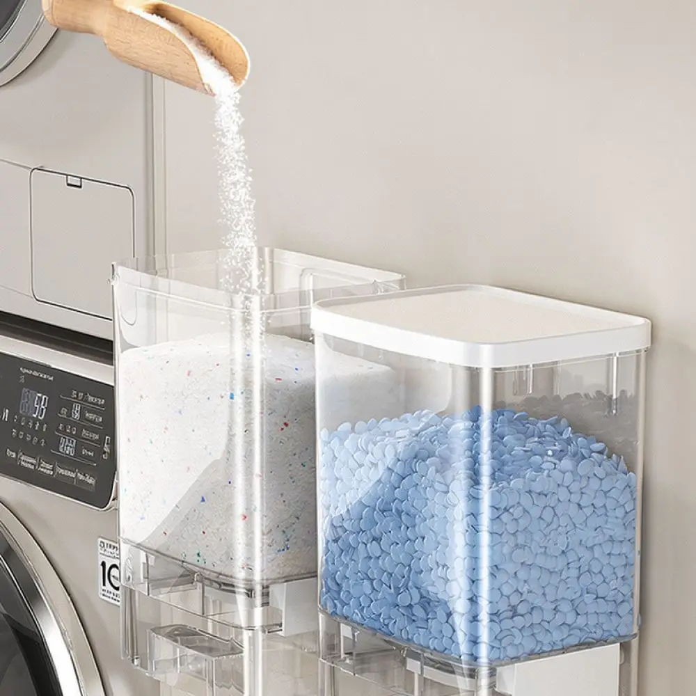 Press Style Detergent Powder Dispenser Wall Mount Storage Case Clear Container Moisture Proof For Laundry Supplies view 4