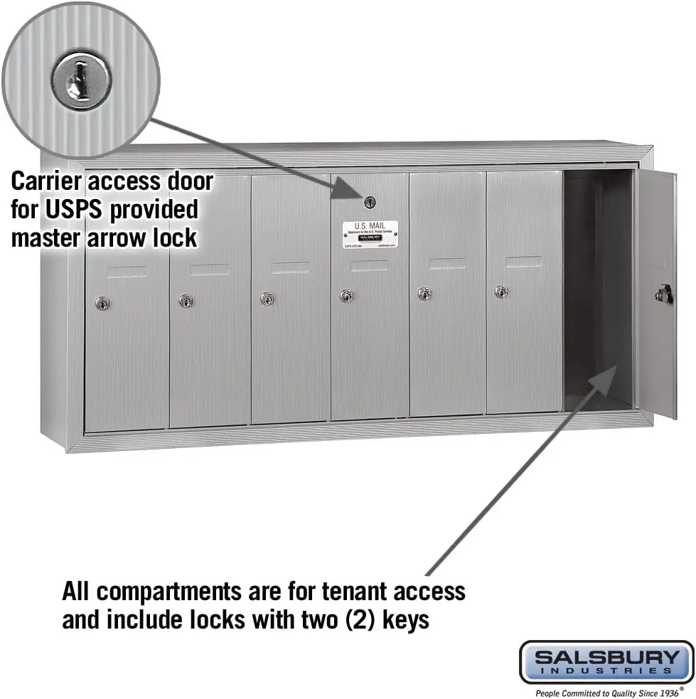 Industries 3507ASU Surface Mounted Vertical Mailbox with 7 Doors and USPS Access, Aluminum