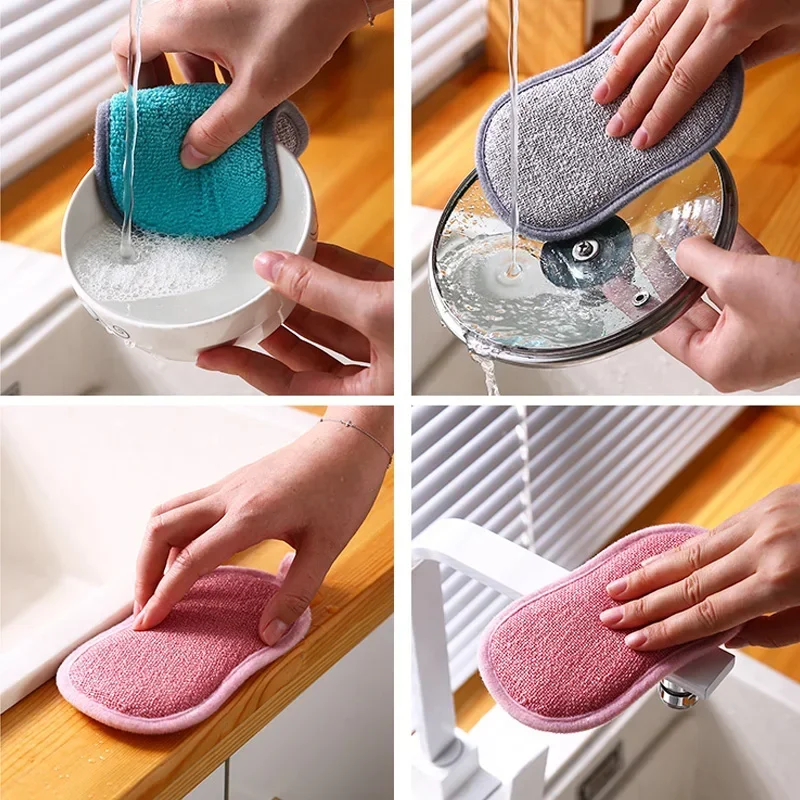 4PCS Double Sided Kitchen Cleaning Magic Sponge Kitchen Cleaning Sponge Scrubber Sponges for Dishwashing Bathroom Accessories