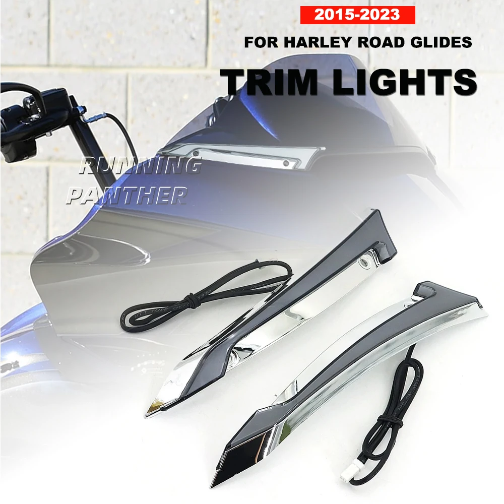 

Motorcycle Chrome Black Tracer Windshield Trim Light Turn Signal LED Lights For Harley Road Glides Special 2015-2023 2022 2021