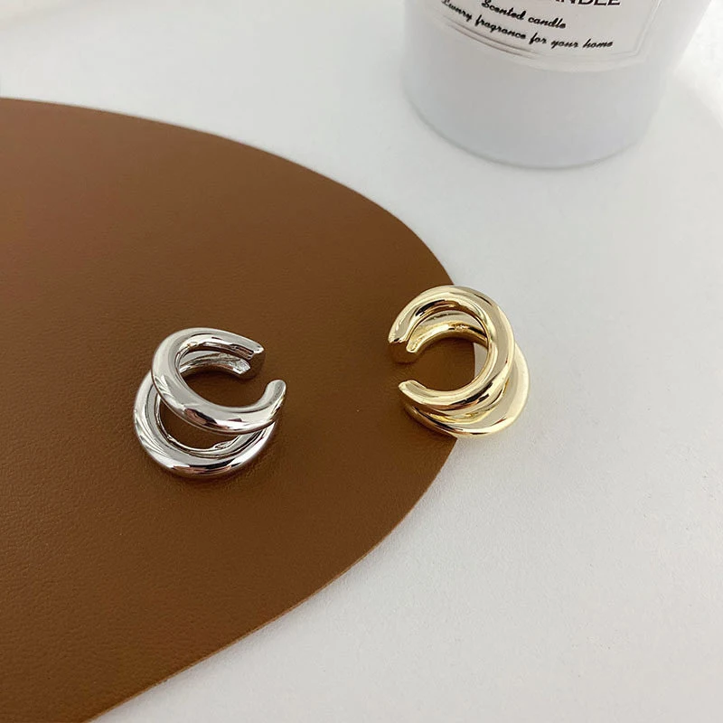 Fake Piercing Earcuff Double Circle Ear Cuff Faux Earrings For Women Man Hiphop Vintage Cuffs Earclips Accessories Korean
