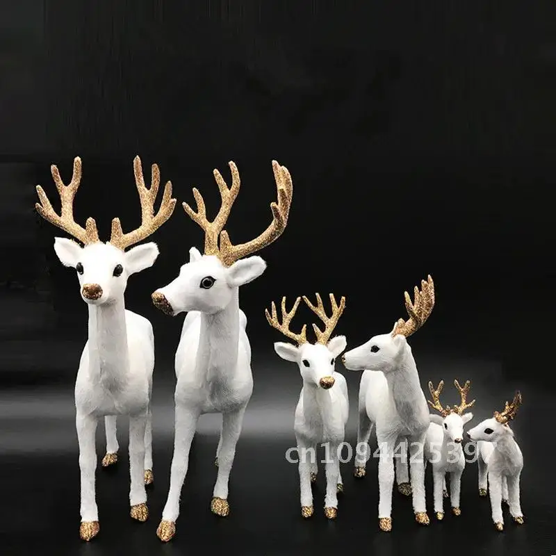 Christmas White Reindeer Lifelike Deer Elk Plush Simulation Dolls Xmas Shop Window Showcase Home Party Decor Ornament Gift