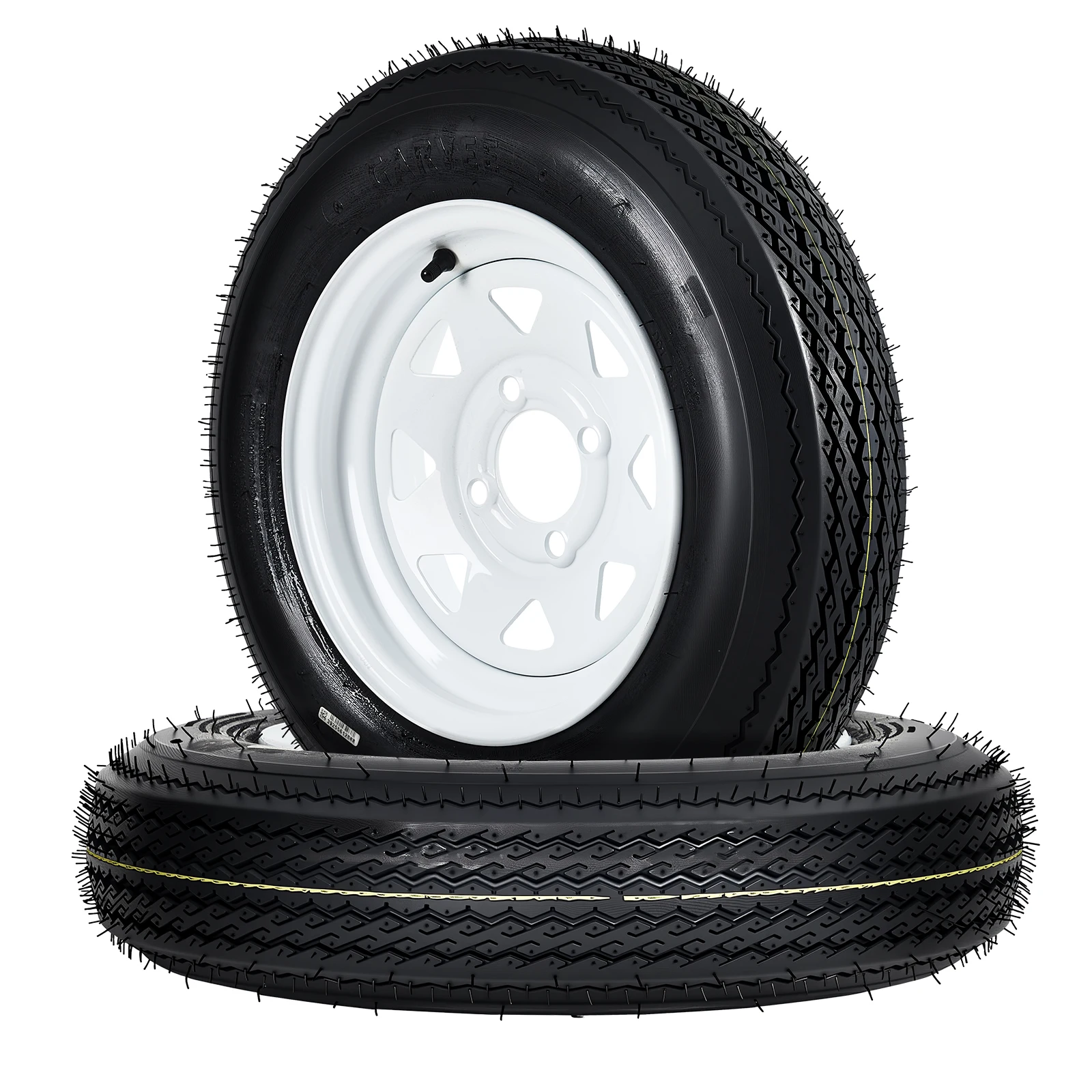Set Of 2 Trailer Tire Wheel Assemblies 4.80 12 5.30 12 Bias Ply Load Range C 6PR 12" White Spoke Rim 4 Or 5 Lug Utility Boat Camper Trailers