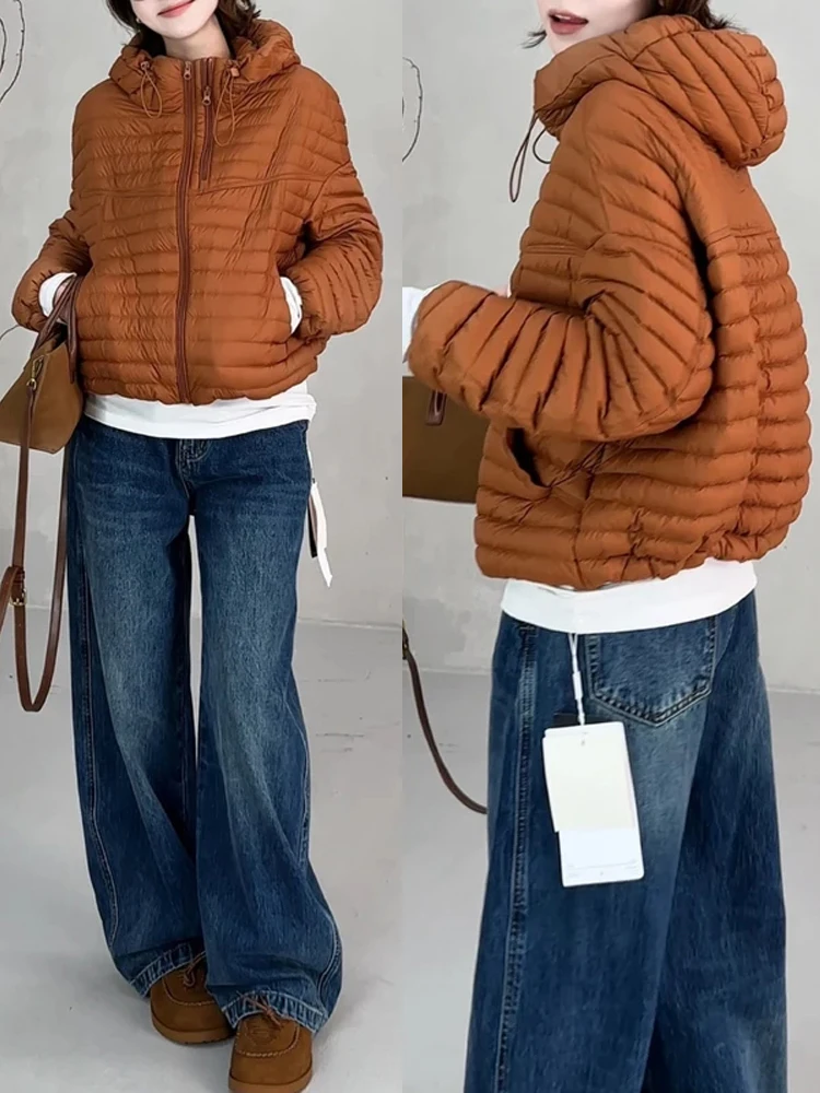 

Korean Sle Double Zipper Pure Color Hooded Lightweight Cotton Jaet Women's Autumn Winter New Faion Warmth Youthful Oute...