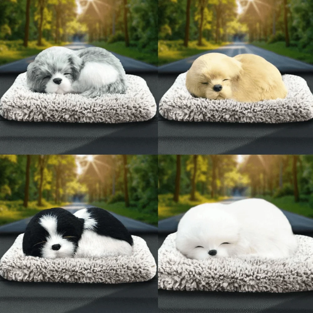 Car Center Console Dog Figurines Simulation Purifies The Air Sleeping Dog Figurine with Cloth Pad Deodorizes Puppy Ornaments