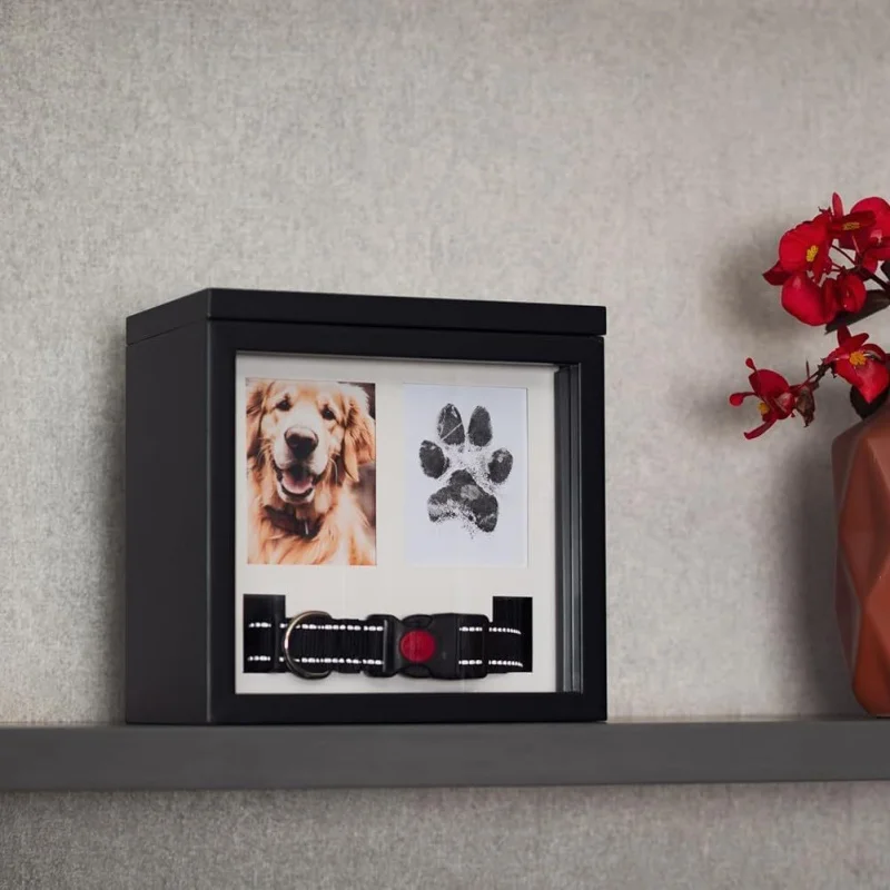 صندوق رماد من الخشب الصلب، إطار تذكاري مطبوع عليه يد الحيوانات الأليفة والقدم #3