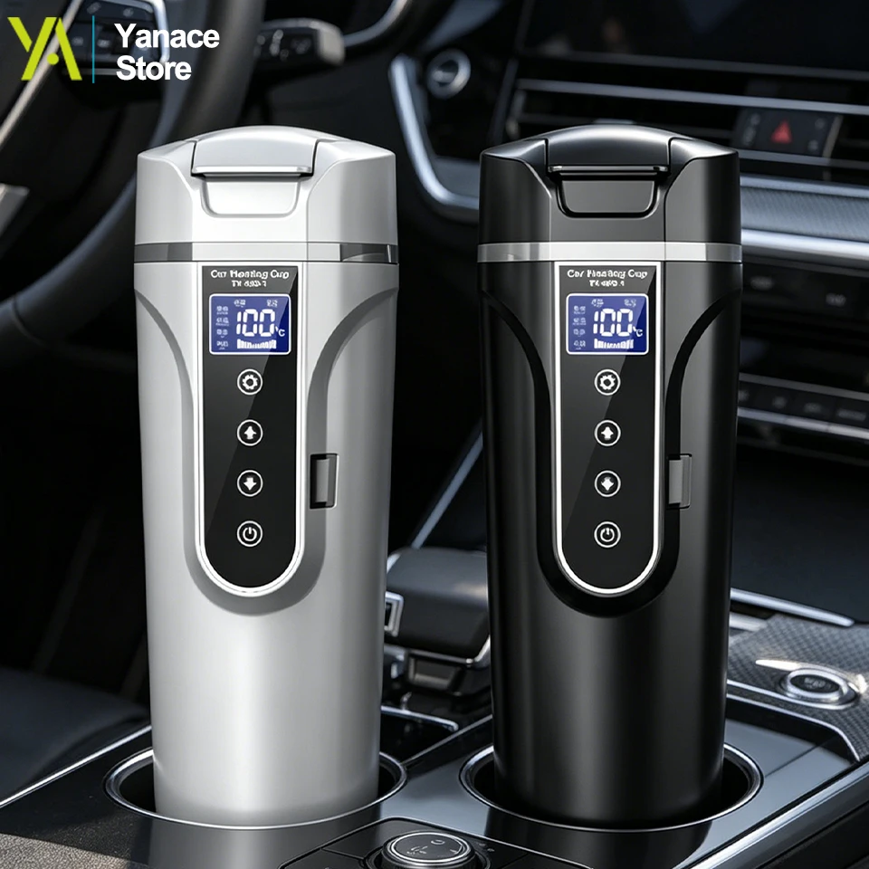 450ml Smart Car Heating Cup 12V/24V Portable Electric Kettle with Touch Screen Adjustable Temperature Lighter Thermal Mug