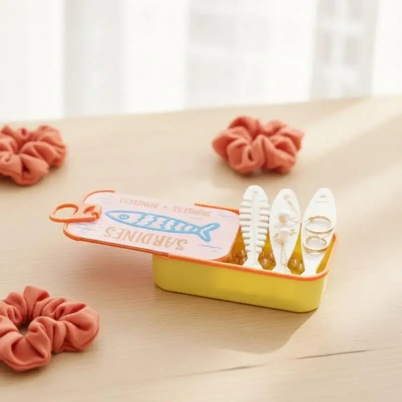 Sardine Tin Jewelry Box 3D Printed Easy Open Small Necklace Earring Storage Box Cute Desktop Trinket Holder for Girls Gift