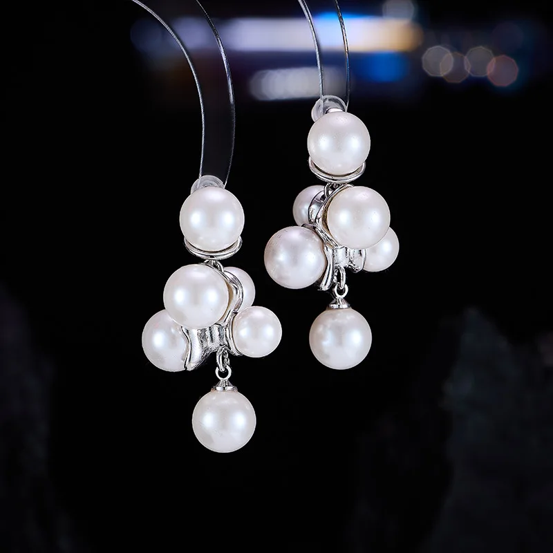 

French Retro Long Pearl Earrings Silver Needle Versatile Women's Jewelry Accessory LYI175