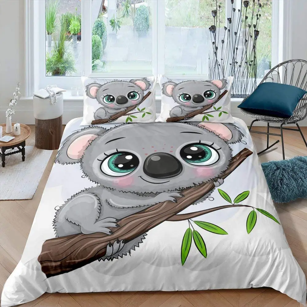 Cute Koala Duvet Cover for Boys,Girls Cartoon Comforter Cover Full Size Bedding Set Kids Teen Room Decor Bed Cover 3 Pieces