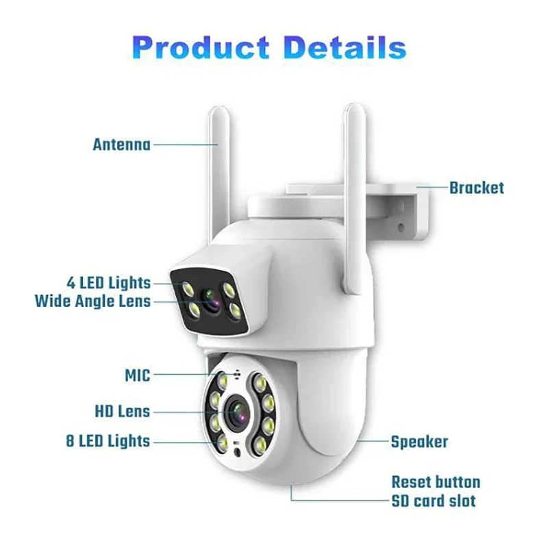 4K 8MP HD Wifi Camera 4MP Dual Lens Dual Screen AI Auto Tracking Clear Night Vision IP Camera CCTV Audio Video Surveillance Cam
