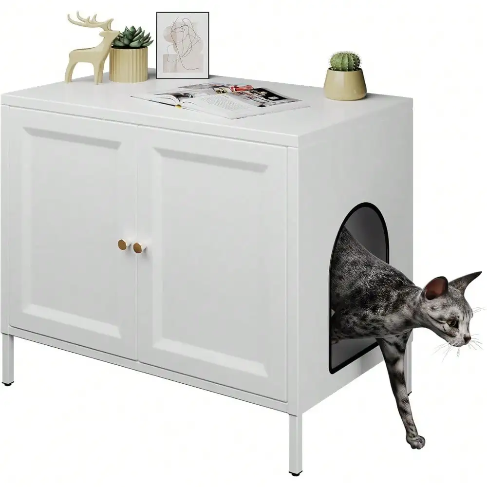 

Metal Cat Furniture With Barn Door, Indoor Pet House, Fit Most Of Litter Box, End Side Table,31.5" W*19