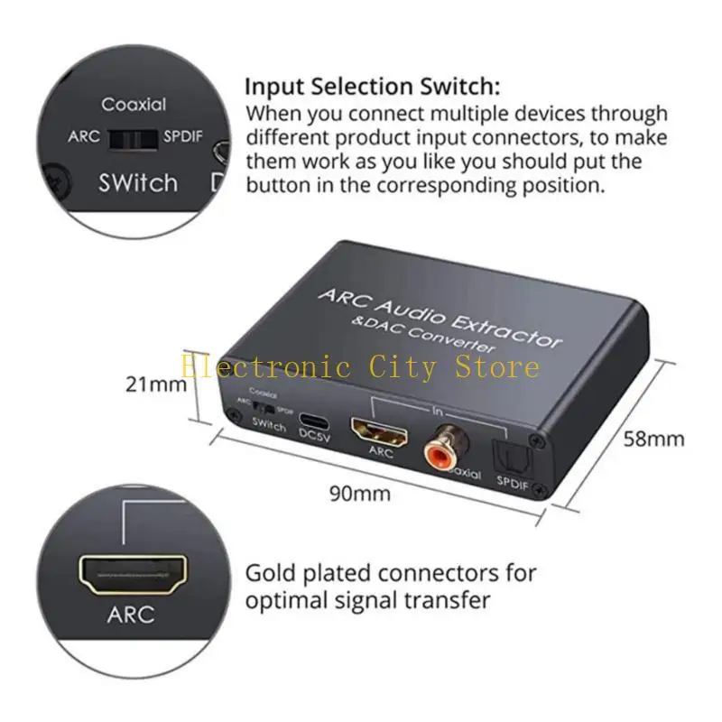 ตัวแปลงสัญญาณเสียงสูงด้วย HDTV ARCS SPDIF coaxials อินพุตไปยัง analogs L/R output สเตอริโอความเข้ากันได้สากล HU8D HU8D