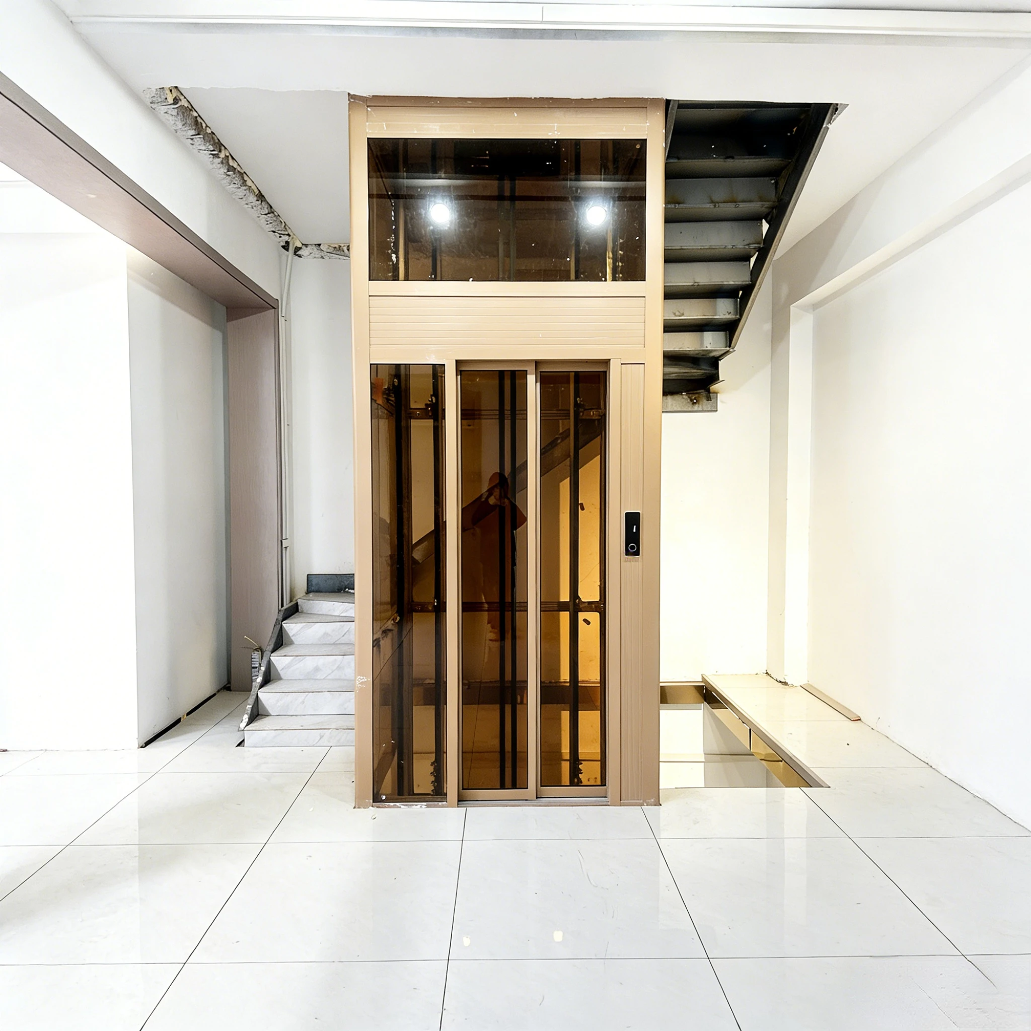Panoramic Home Elevator 320kg 4 Stops 0.4m/s Round Glass Cabin Full View For Modern Villa Interior Design Aesthetic