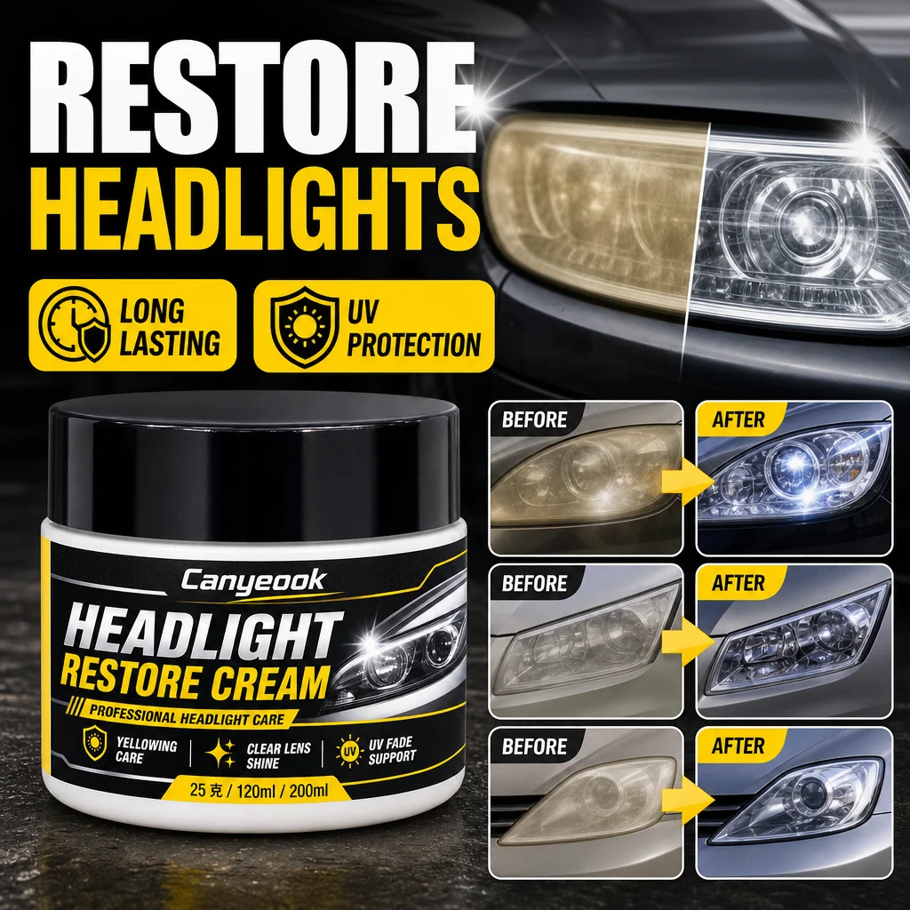 CANYEOOK Headlight Restorer Cream 100g - Remove Yellow Oxidation Haze Restore Clarity UV Protection for Car Truck Motorcycle RV