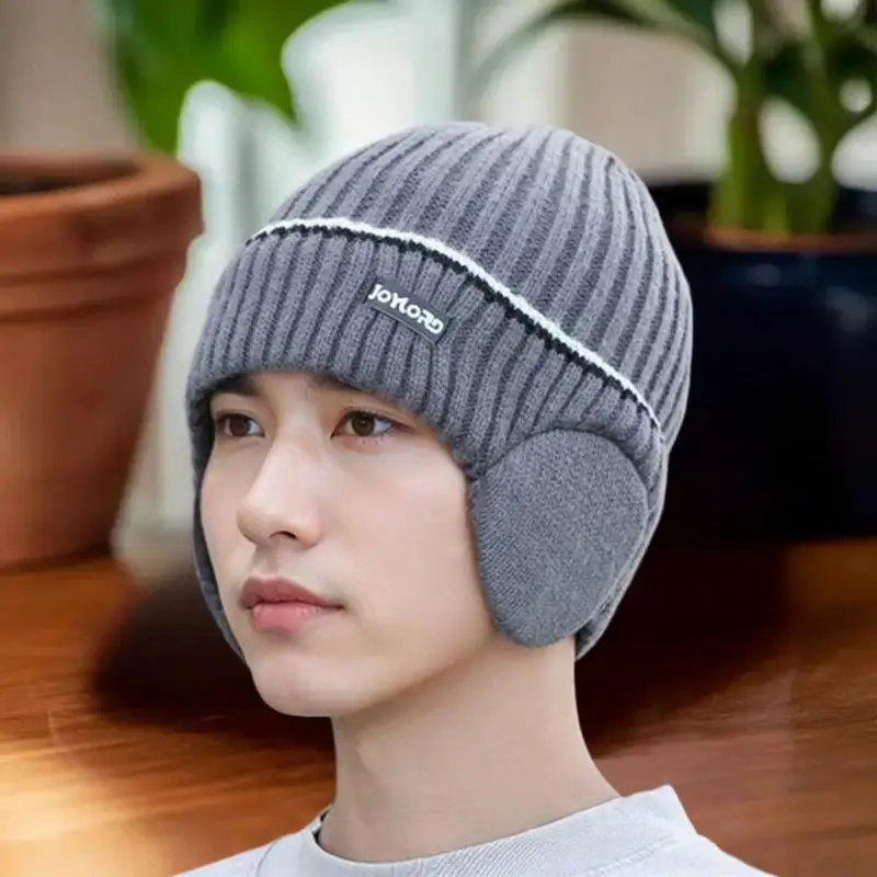 Outdoor Winter Knitted Hat Men Women Plush Warm Ear Cap Earmuff Stylish Soft Casual Ski Hats Cycling Ear Protection Beanies