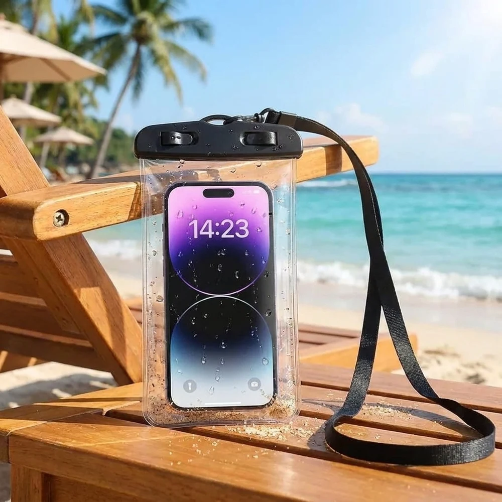 Waterproof Phone Pouch HD Perspective Touch Sensitive Dry Bag Case Cover with Lanyard for 6-inch Phones, Ideal for Water Sports,