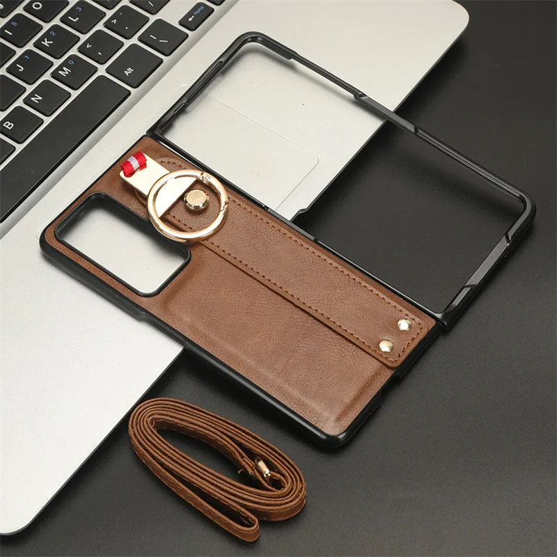 For Honor Magic V2 Luxury Leather Cover Wristband Hand Strap Kickstand Metal Ring For Honor MagicV2 v2 Phone Case