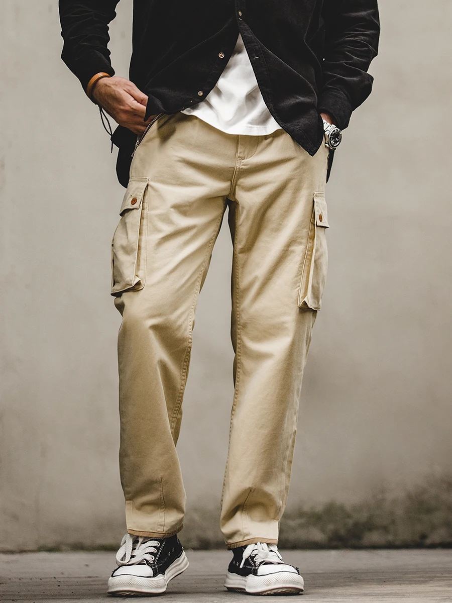 

Maden Workwear American 300G Khaki Cone Mountain Pure Cotton Multi-ket Straight Leg Small Foot Pants Casual Trousers