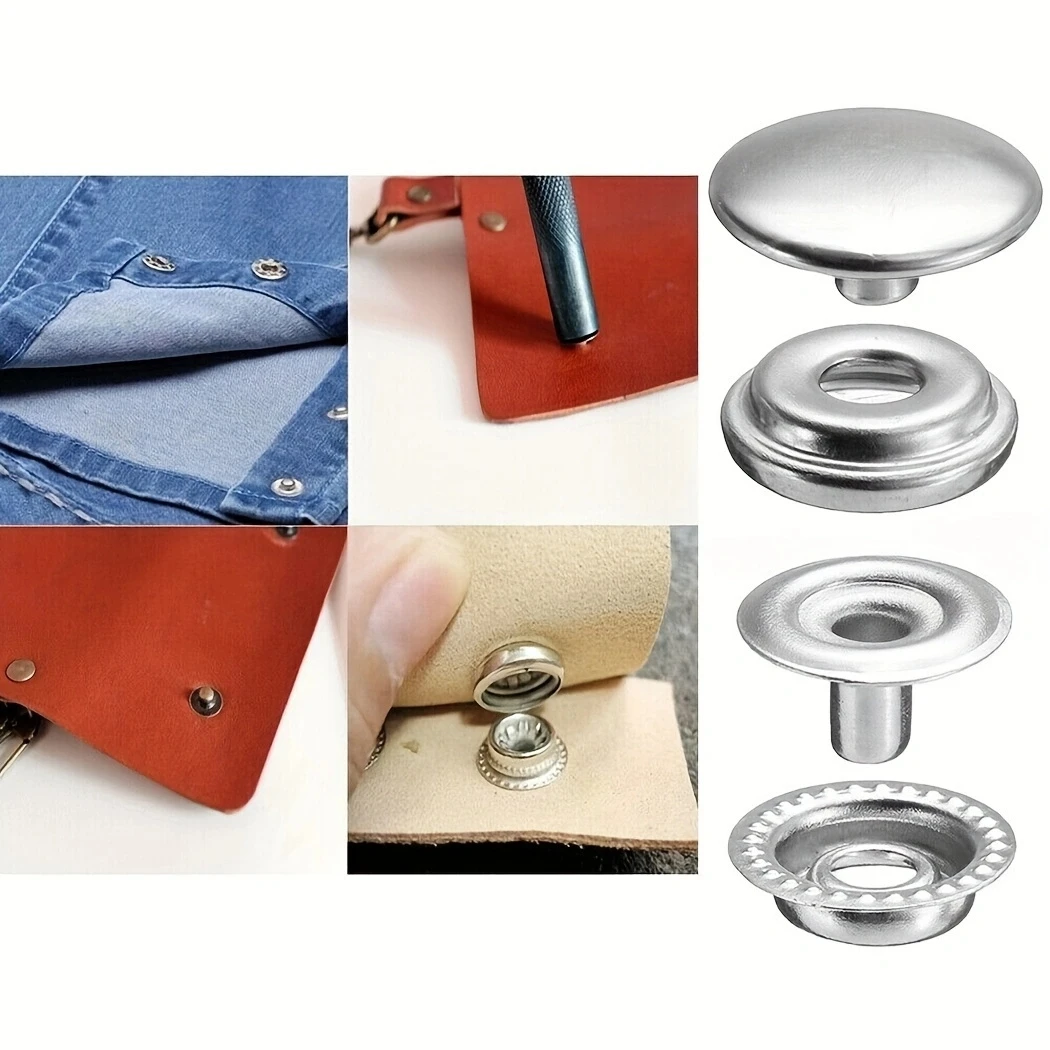 100pcs Stainless Steel Canvas Snap Fastener Kit Snap Fastener, Used For Boat Cover, Sewing Leather, Tent