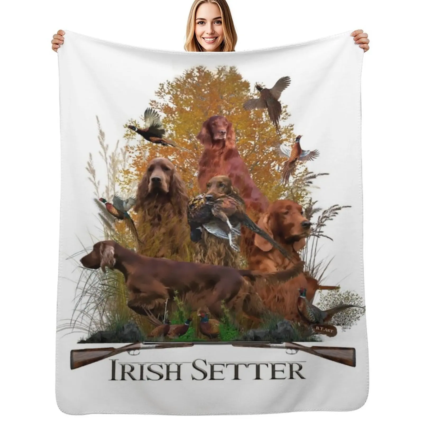 Irish Setter, Hunting season Throw Blanket Giant Sofa Luxury Throw warm winter Flannel Nap Travel Blankets