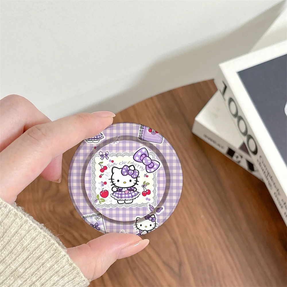New Checkered Purple Korean Cute Kitty Cat Magnetic Telescopic Phone Stand Magsafe Portable Magnetic Stand Birthday Gift