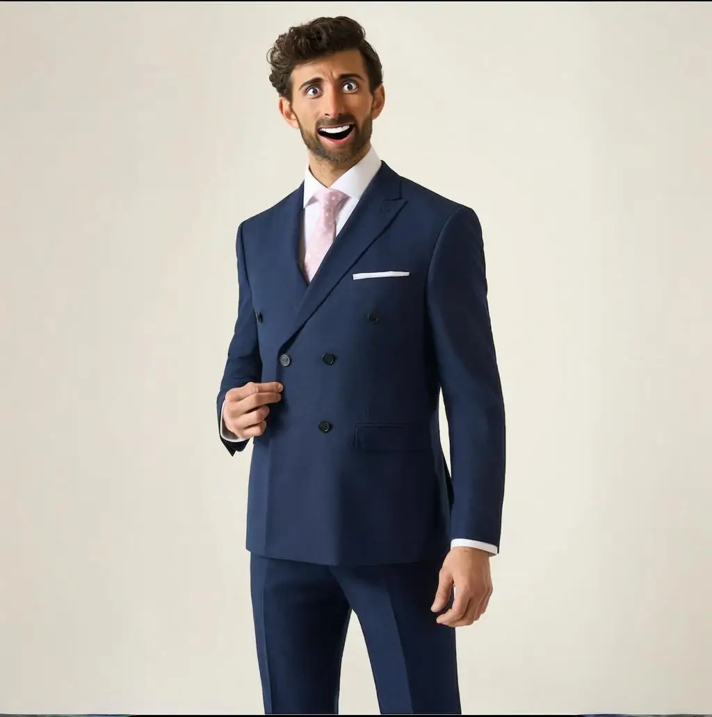 

Navy Blue Double Breasted Fit Suit Mens 2 Piece Set Elegant Blazer Wedding Banquet Suit Business Outfits Customize