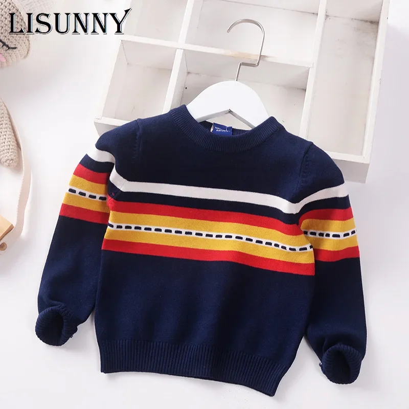 Boys Sweater Pullover 2025 Autumn Winter Kids Striped Children Baby O-Neck Sweater Clothes England Style Toddler Jumper 1T-7T