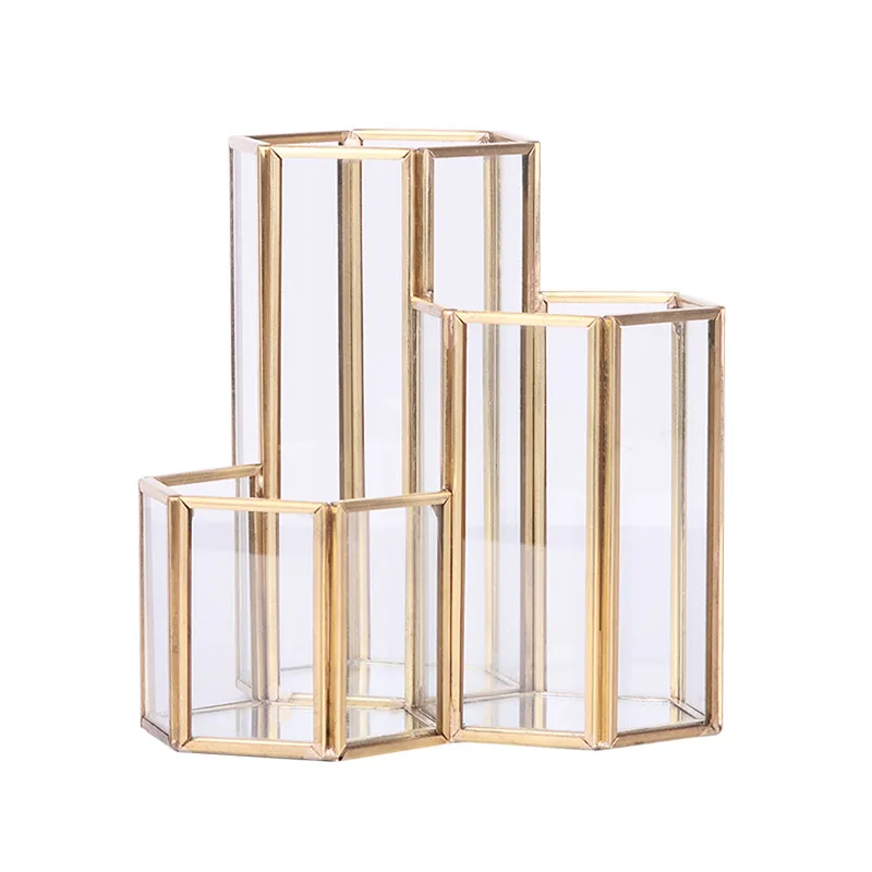 Nordic Creative Glass Combinação Pen Holder, Ouro Multi-Funcional Desktop Papelaria Decoração, Acessórios de armazenamento