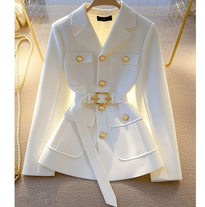 Nova cintura cinched terno jaqueta para moda casual feminina único temperamento jaqueta superior