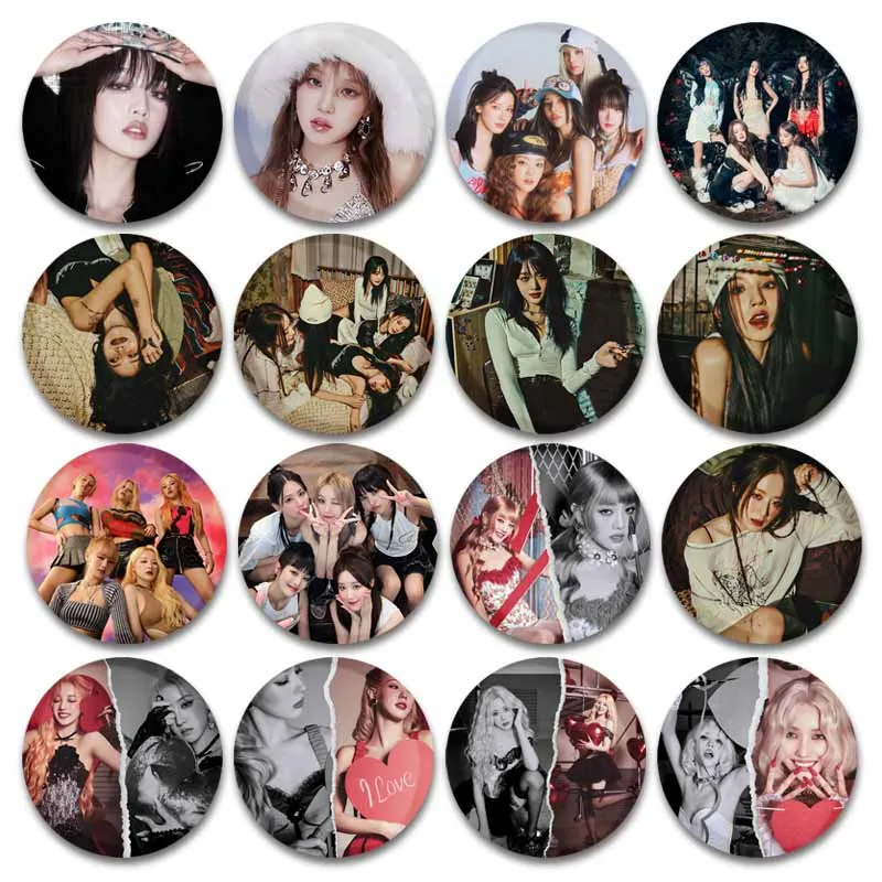 KPOP Singer (G)I-DLE Badge HD Printing Round Brooch Pins YUQI Minnie Lapel Pin Scarves Clothes Accessories Fans Collectible Gift