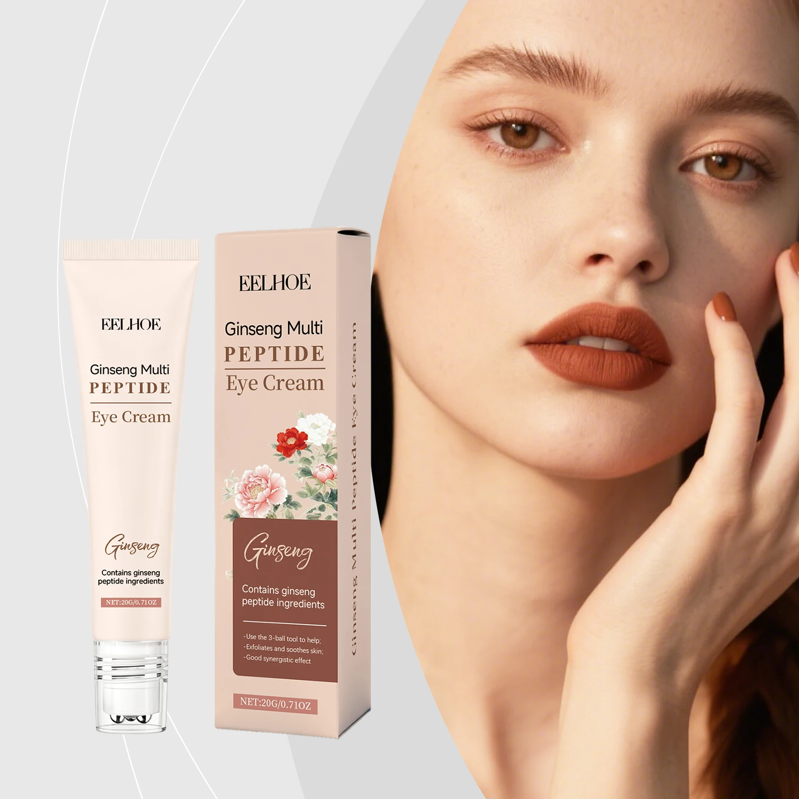 Ginseng Peptide Roller Eye Cream - Hydrating & Moisturizing, Softening Skin, Targeting Fine Lines & Dullness Around Eyes