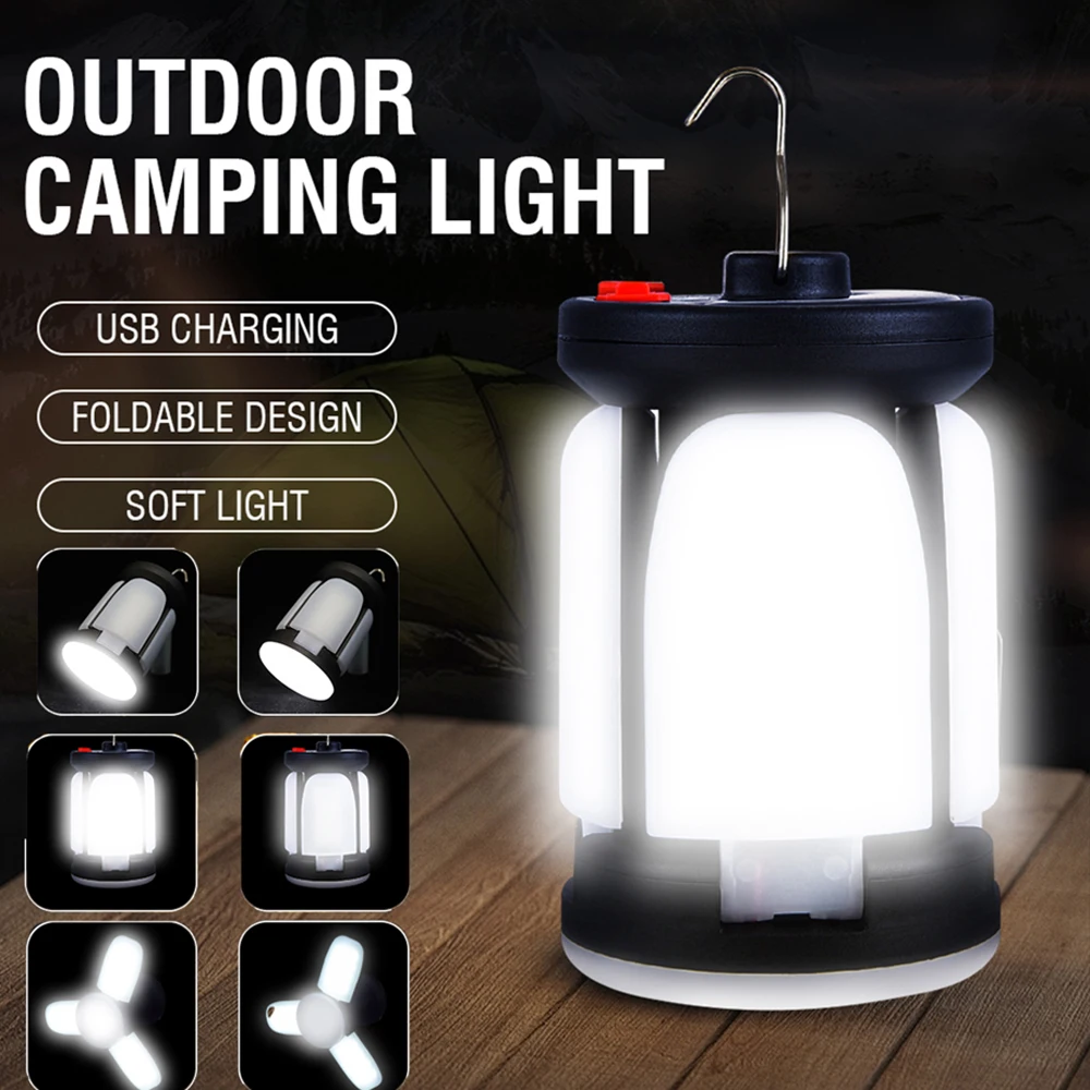 Outdoor Strong Light Hangable Emergency Light Solar Rechargeable Camping Light USB Foldable Floor Stand Light