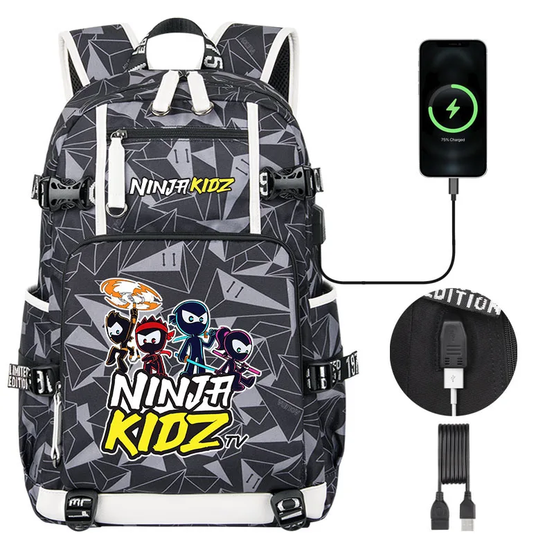 Ninja Kidz High capacity Boy girl school bag Cartoon Print Children Student school backpack USB Woman men Shoulders Bag Mochila