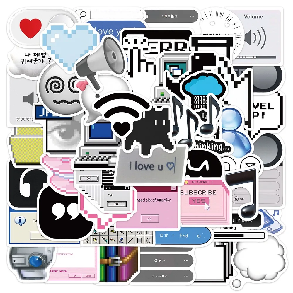 50 pegatinas estilo pixel de programador, MEME de Internet, error de red 404, Java, DIY, para álbumes de recortes, teléfono, equipaje, calcomanía impermeable