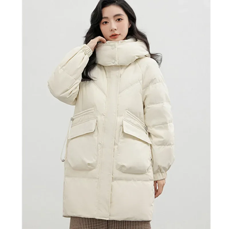 Veste Longue en Coton pour Femme, Manteau avec Fermeture Éclair, Tablier, Noir, Beige, Optique, Thermique, Parka, Coupe-Vent, Vêtements d'Extérieur, Nouvelle Collection Hiver 2024