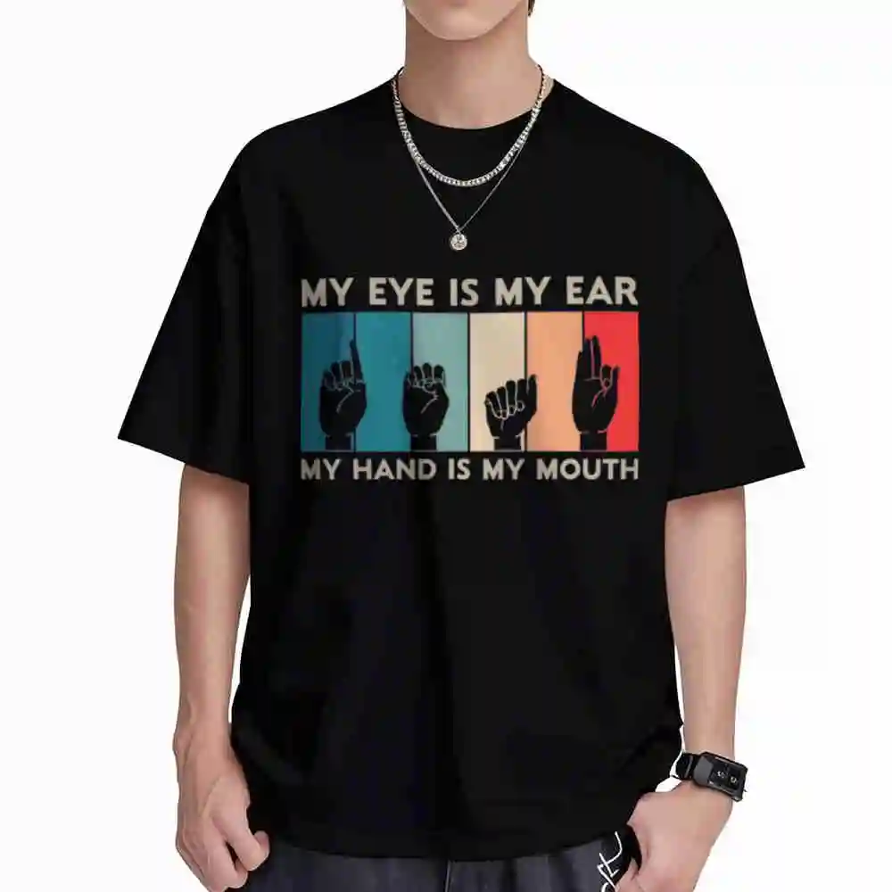 Deaf Awareness ASL Sign Language Lip Reader Short Sleeve Tee 100% Cotton T-Shirt