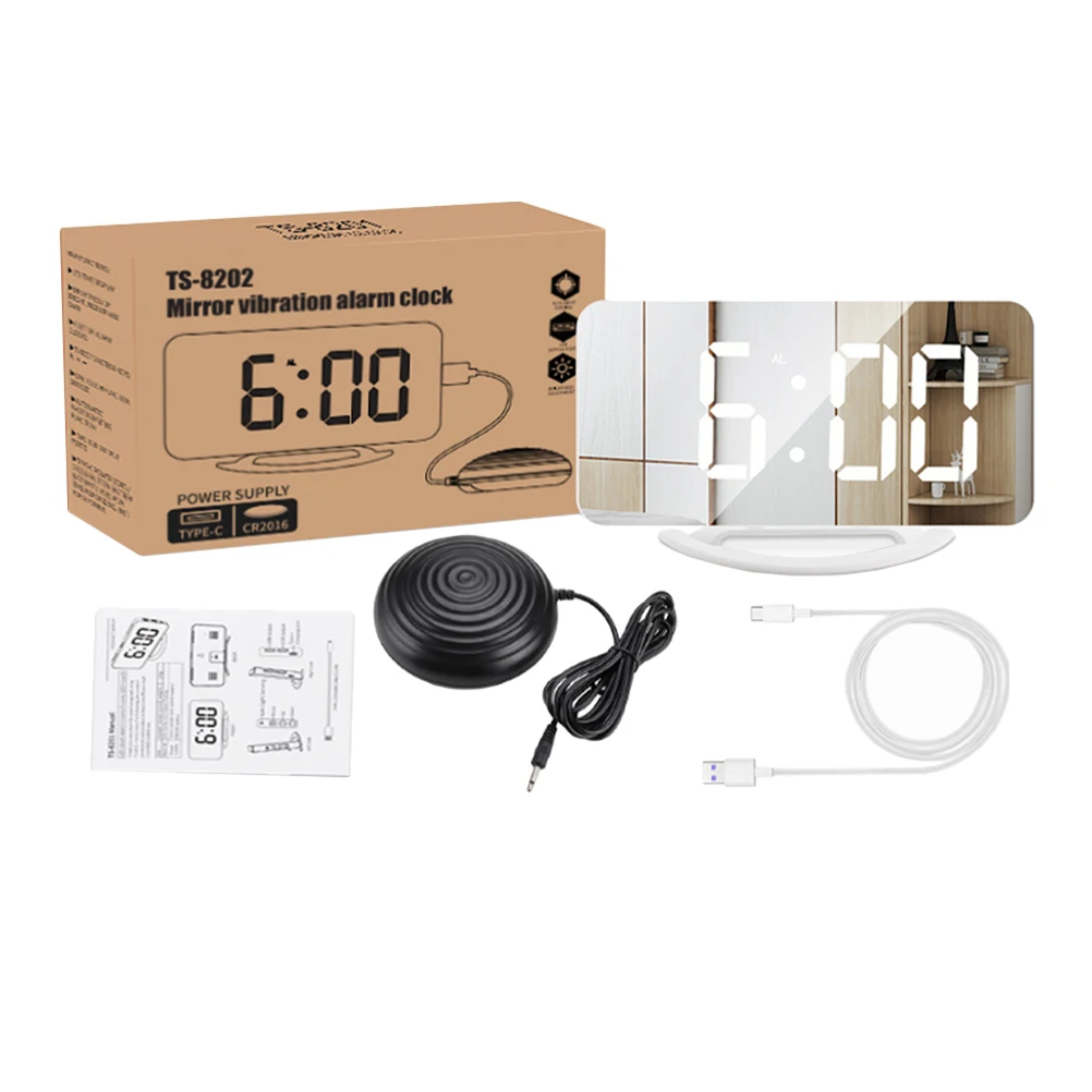 

1 set Digital Vibration Mirror Design Super Alarm Clock Loud Alarm Bedroom Office ABS Waterproof Stable Base