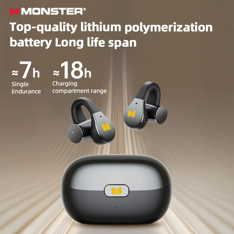 Monster MQT60 Earphones Wireless Bluetooth HIFI Sound HD Call Headphones Ear Clip Long Battery Life Noise Reduction Sport Earbud
