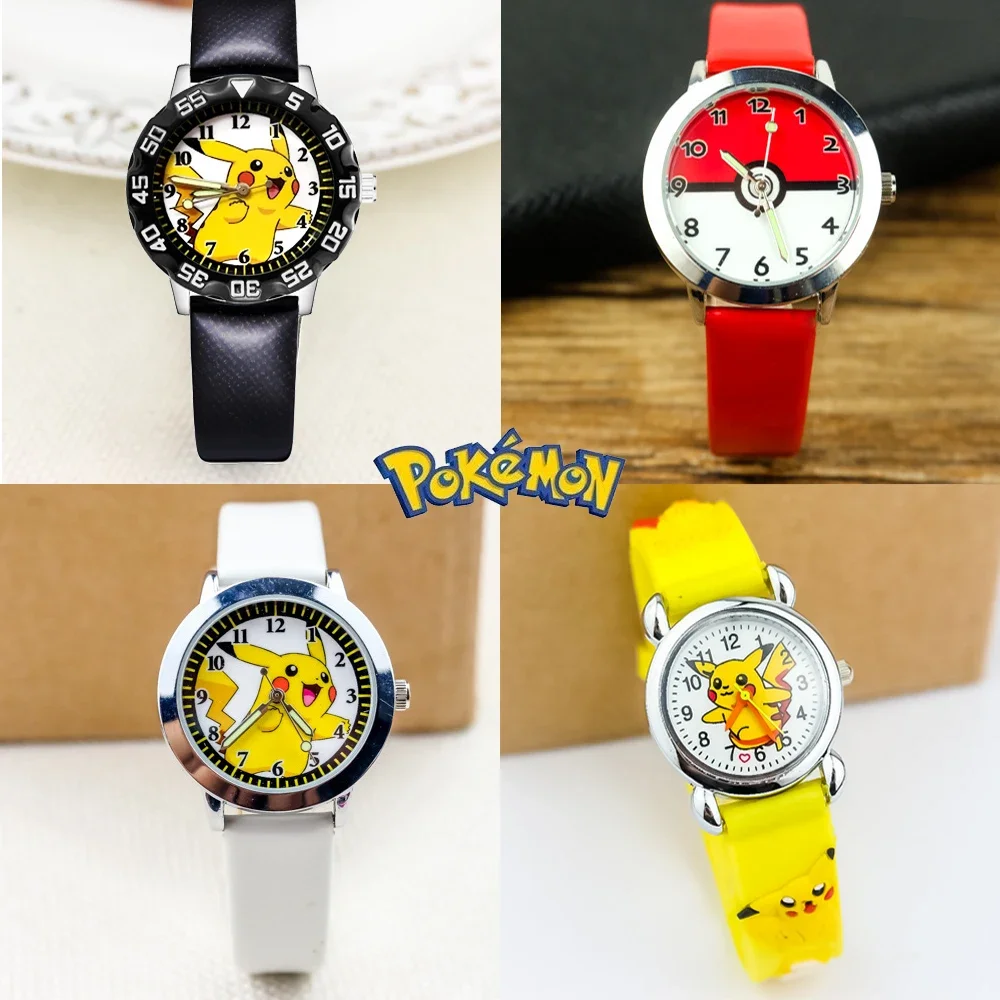 Anime Pokemon Pikachu Children Watch Quartz Leather Wrist Watches Clcok Boys Girls Watches Pikachu Figure Christmas Gifts Toys