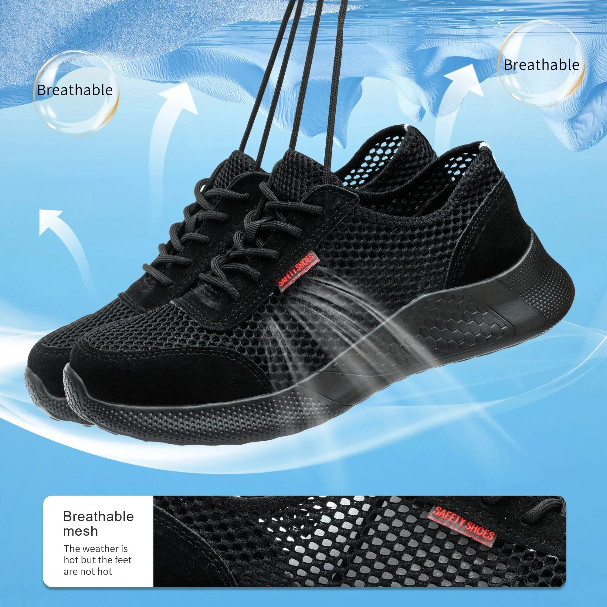 

Mesh Breathable Summer Men Steel Toe Safety Shoes Anti-Smash Puncture Proof Kevlar Comfortable Outdoor Work Shoes