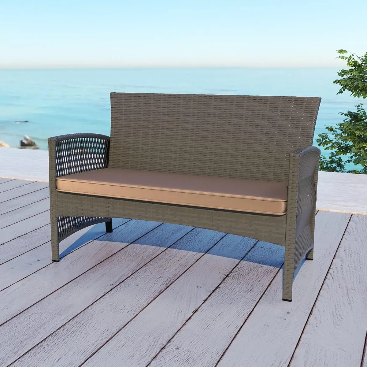 4 Stück Rattan Pattio Gartenmöbel Korb weide Gesprächs set für Garten Rasen Pool Hinterhof, braun-grau