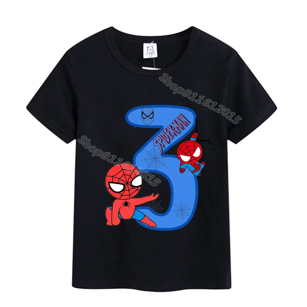 Marvels Spidermans Boy Birthday T Shirt Anime Infant Number T-shirts Baby Summer Clothes Cartoon Printed Tee Tops Kids Clothing