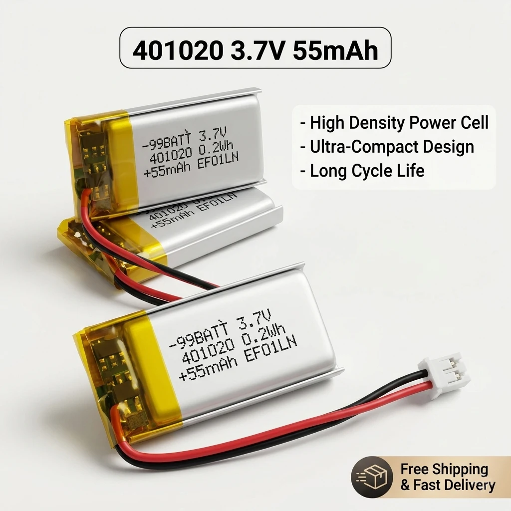 

3.7V 55mAh 401020 Lithium Polymer Battery Li-Po Rechargeable Cell for Bluetooth Headset Speaker GPS MP3 Smart Watch LED Light